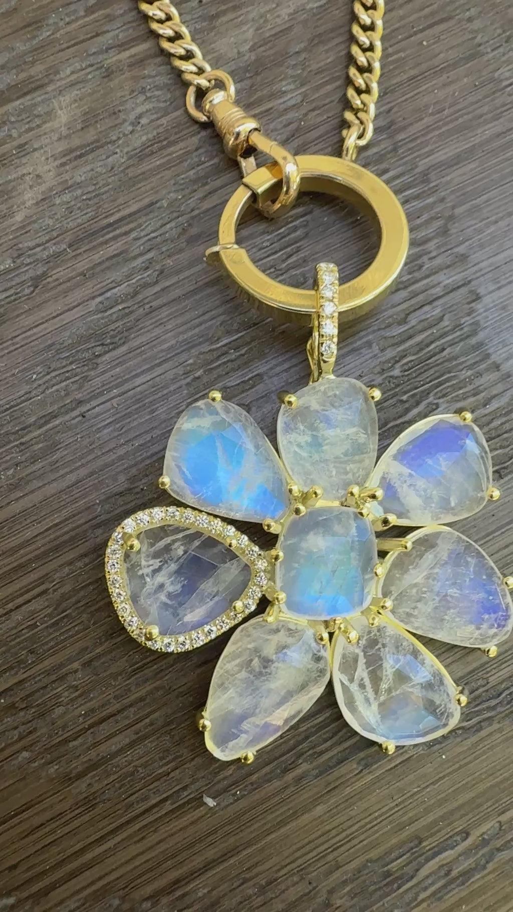 Rainbow Moonstone Gemma Flower Pendant