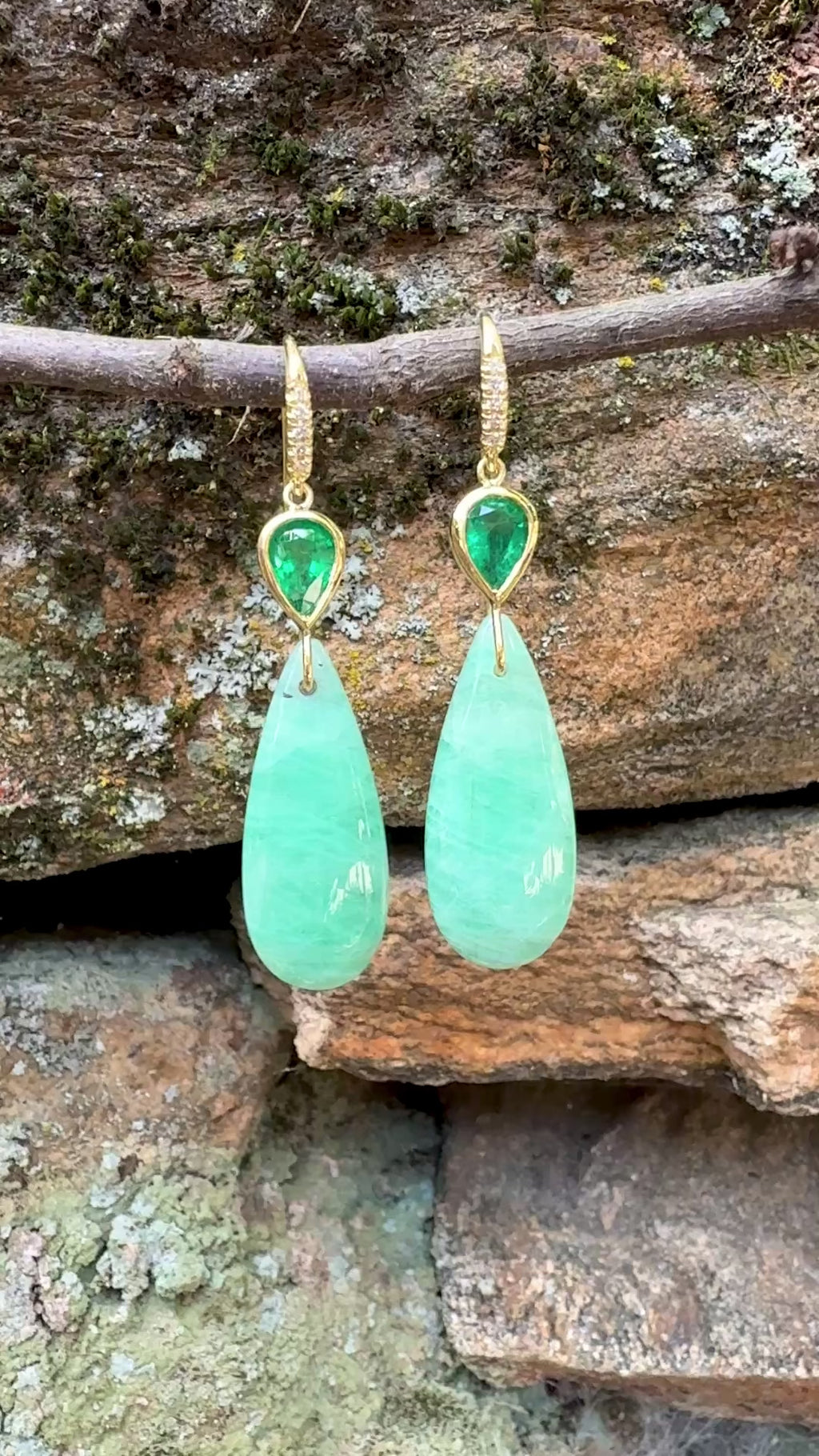 Faceted Emerald and Emerald Briolette Joyce Earrings