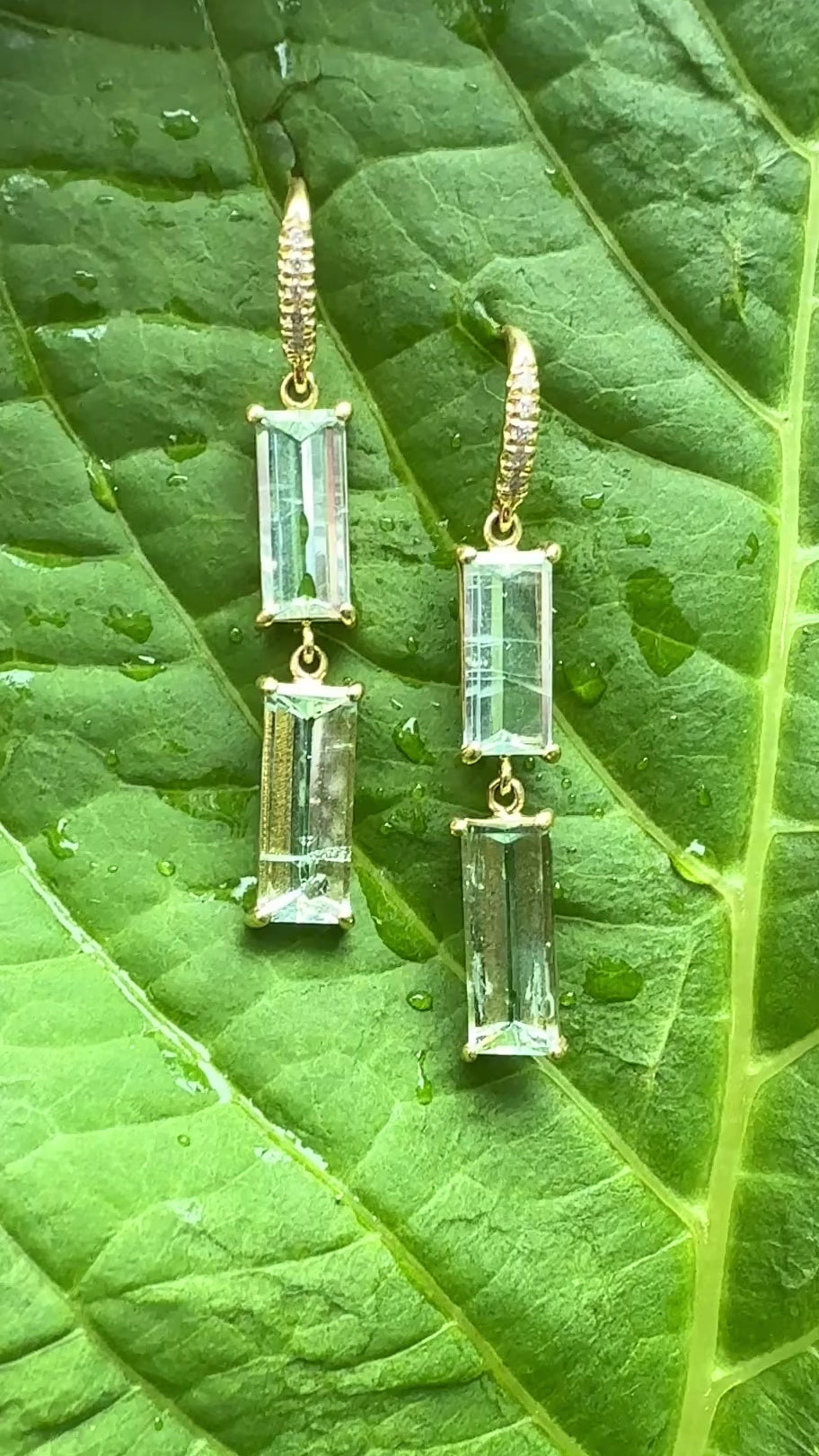 Elongated Rectangular Mirror Cut Two Stone Joyce Earrings