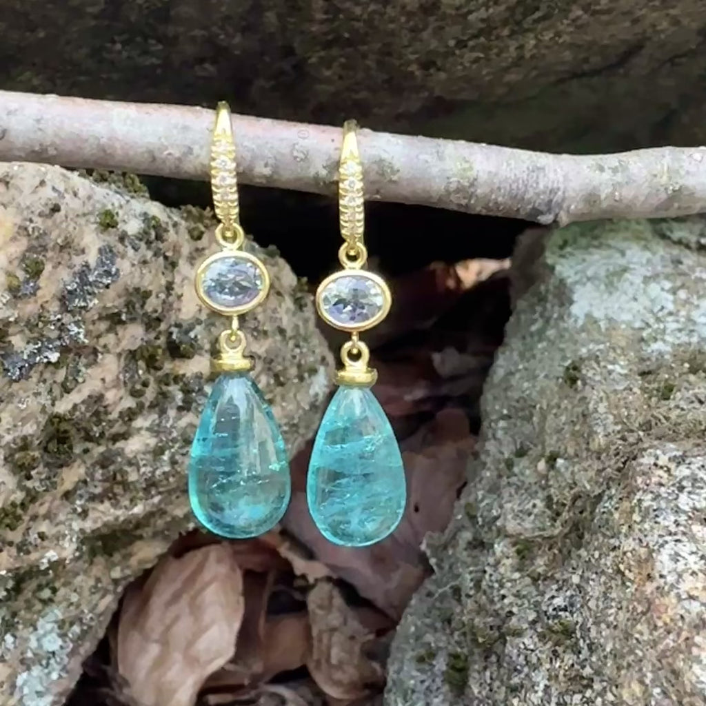 Oval Tanzanite and Indicolite Tourmaline Briolette Joyce Earrings