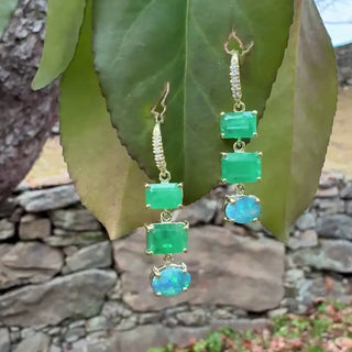 Emerald and Boulder Opal Three Stone Joyce Earrings