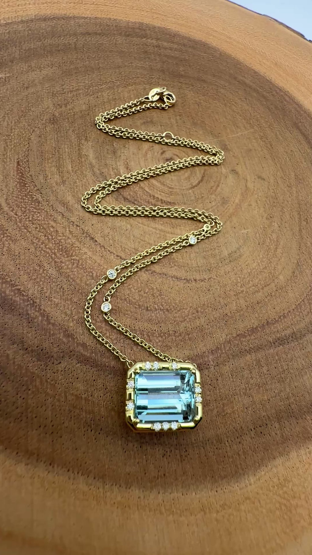 Emerald Cut Aquamarine Sprinkle Necklace