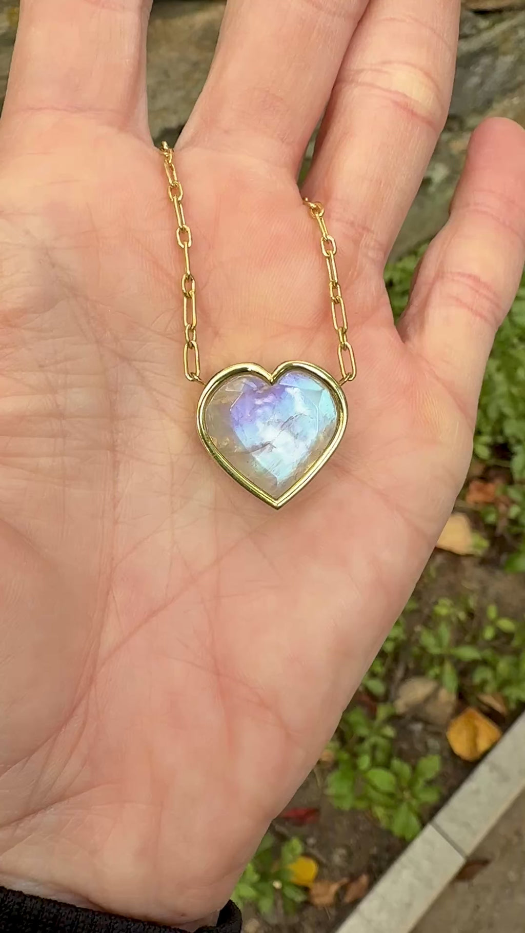 Heart Shaped Rainbow Moonstone Bea Necklace