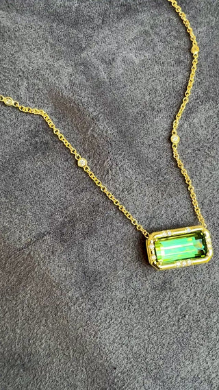 Emerald Cut Green Tourmaline Sprinkle Necklace