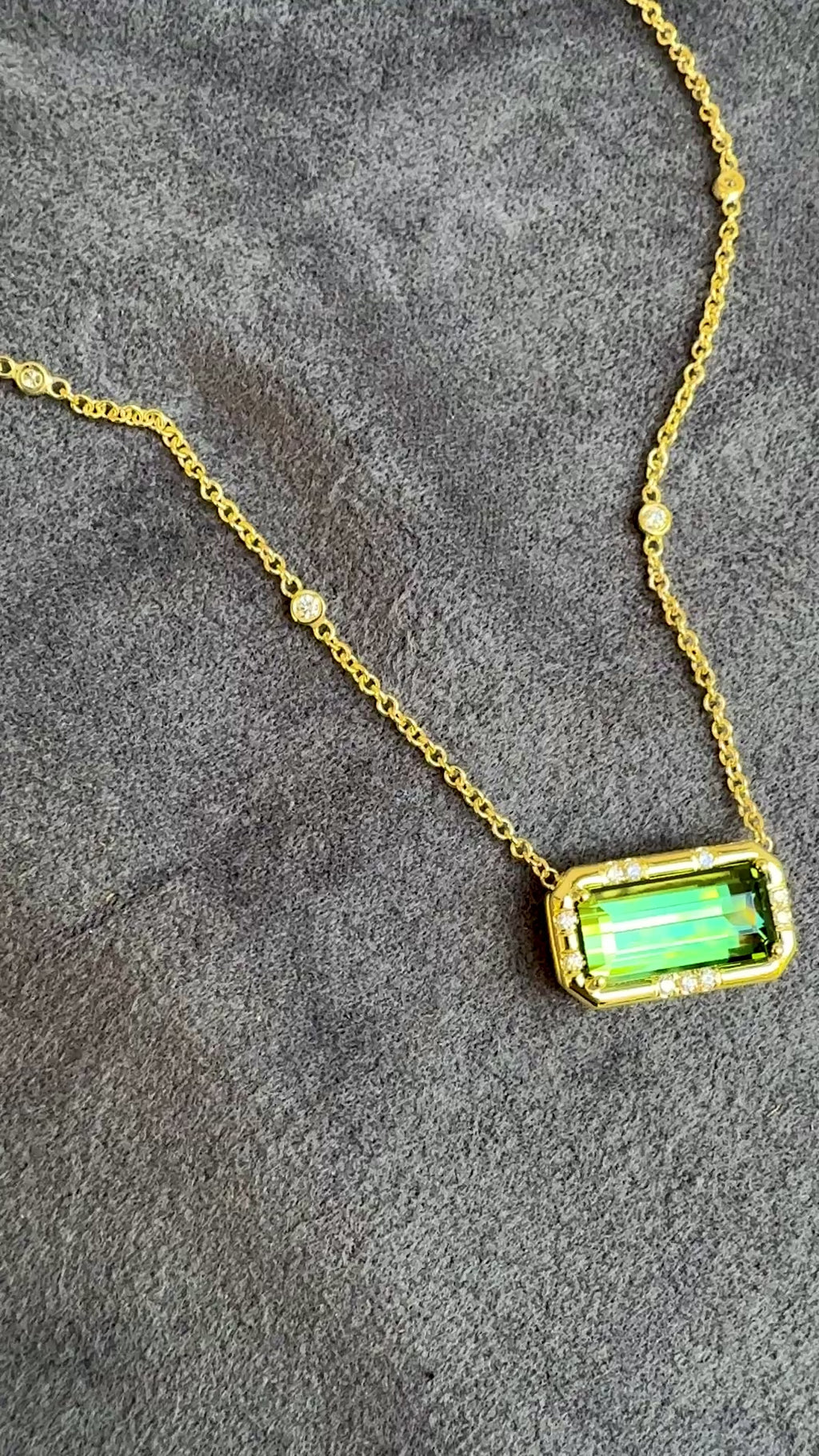 Emerald Cut Green Tourmaline Sprinkle Necklace