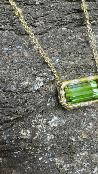Emerald Cut Green Tourmaline Sprinkle Necklace