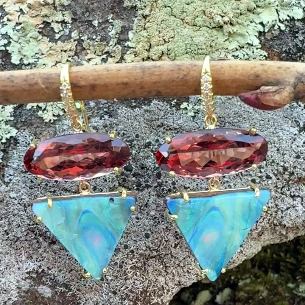 Tourmaline and Boulder Opal Two Stone Joyce Earrings