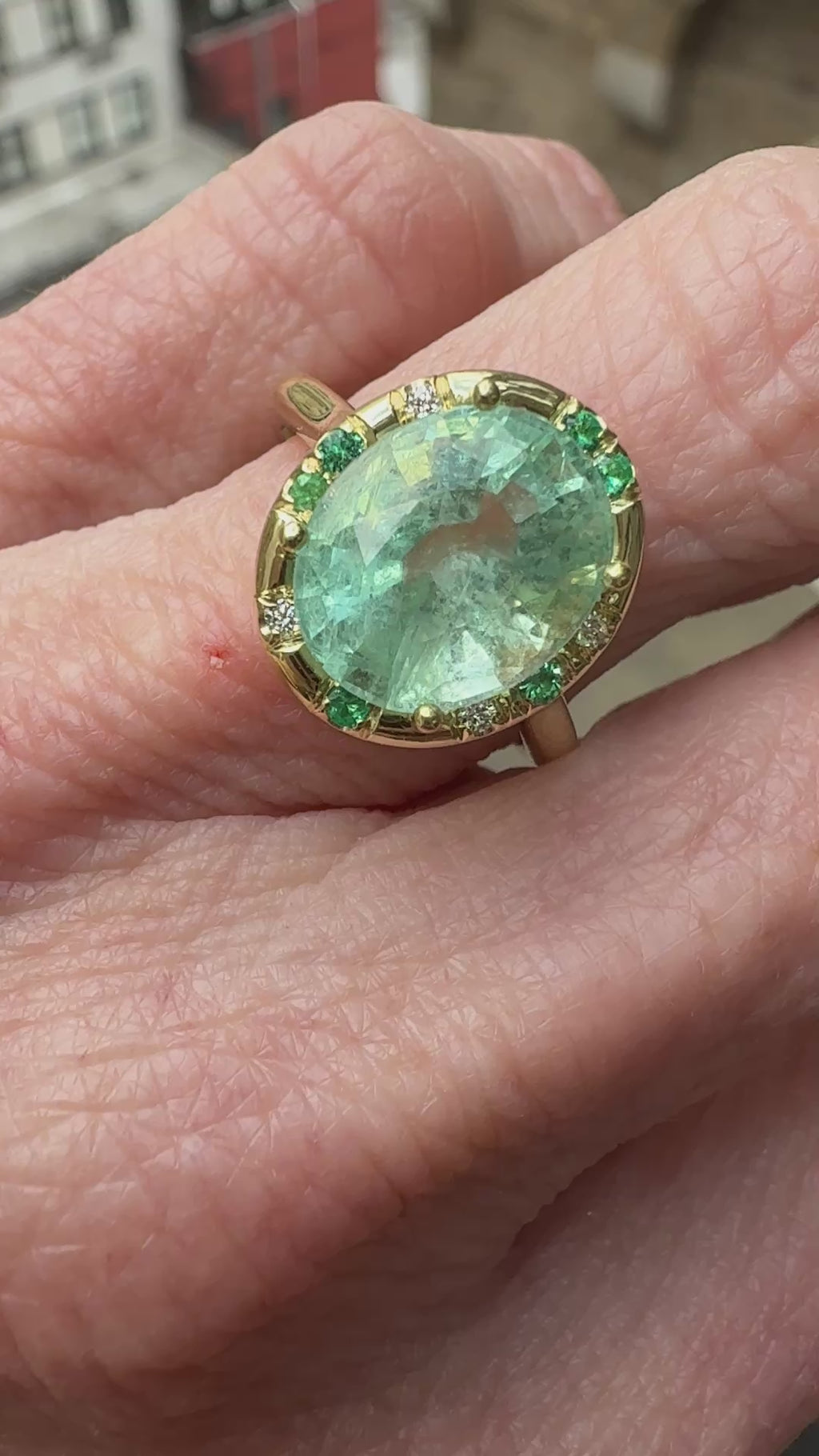 Oval Emerald and Emerald Sprinkle Ring