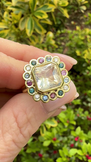 Madagascar Moonstone and Multicolor Gemstone Blossom Ring