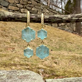 Hexagon Aquamarine Hi-Lo Joyce Earrings