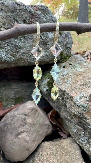 Mirror Cut Tri-Colored Beryl Three Stone Joyce Earrings