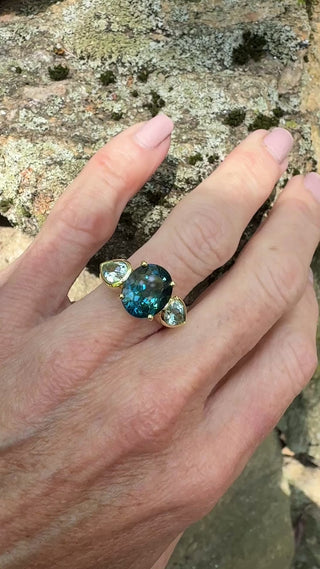 Oval Blue Topaz and Pear Shaped Aquamarine Triad Ring