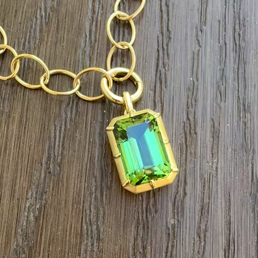 Emerald Cut Green Tourmaline Griffen Necklace