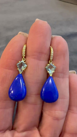 Kite Shaped Aquamarine and Lapis Briolette Joyce Earrings