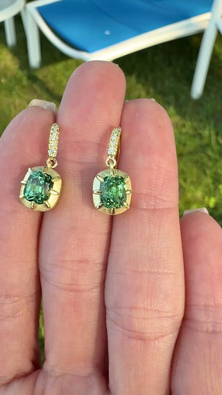 Cushion Cut Green Tourmaline Griffen Earrings