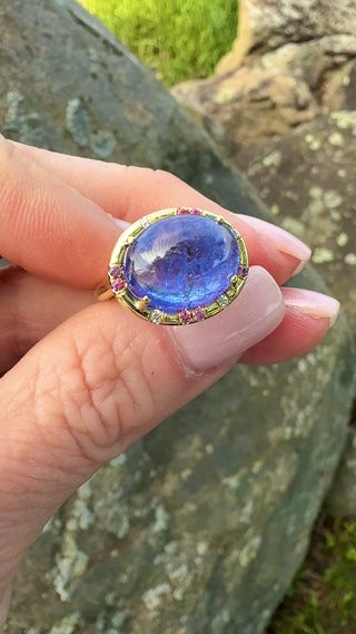 Cabochon Tanzanite and Pink Sapphire Sprinkle RIng