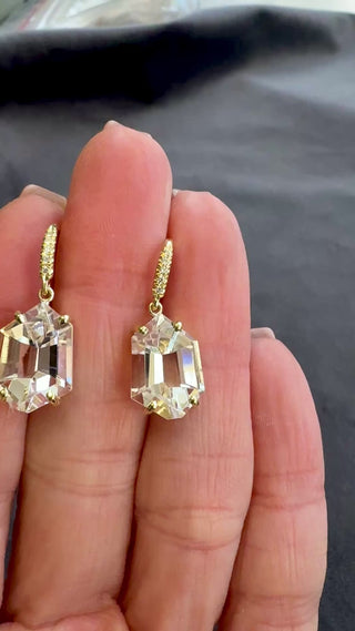 Geometric Shaped Mirror Cut White Quartz Joyce Earrings