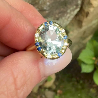 Aquamarine and Blue Sapphire Sprinkle Ring
