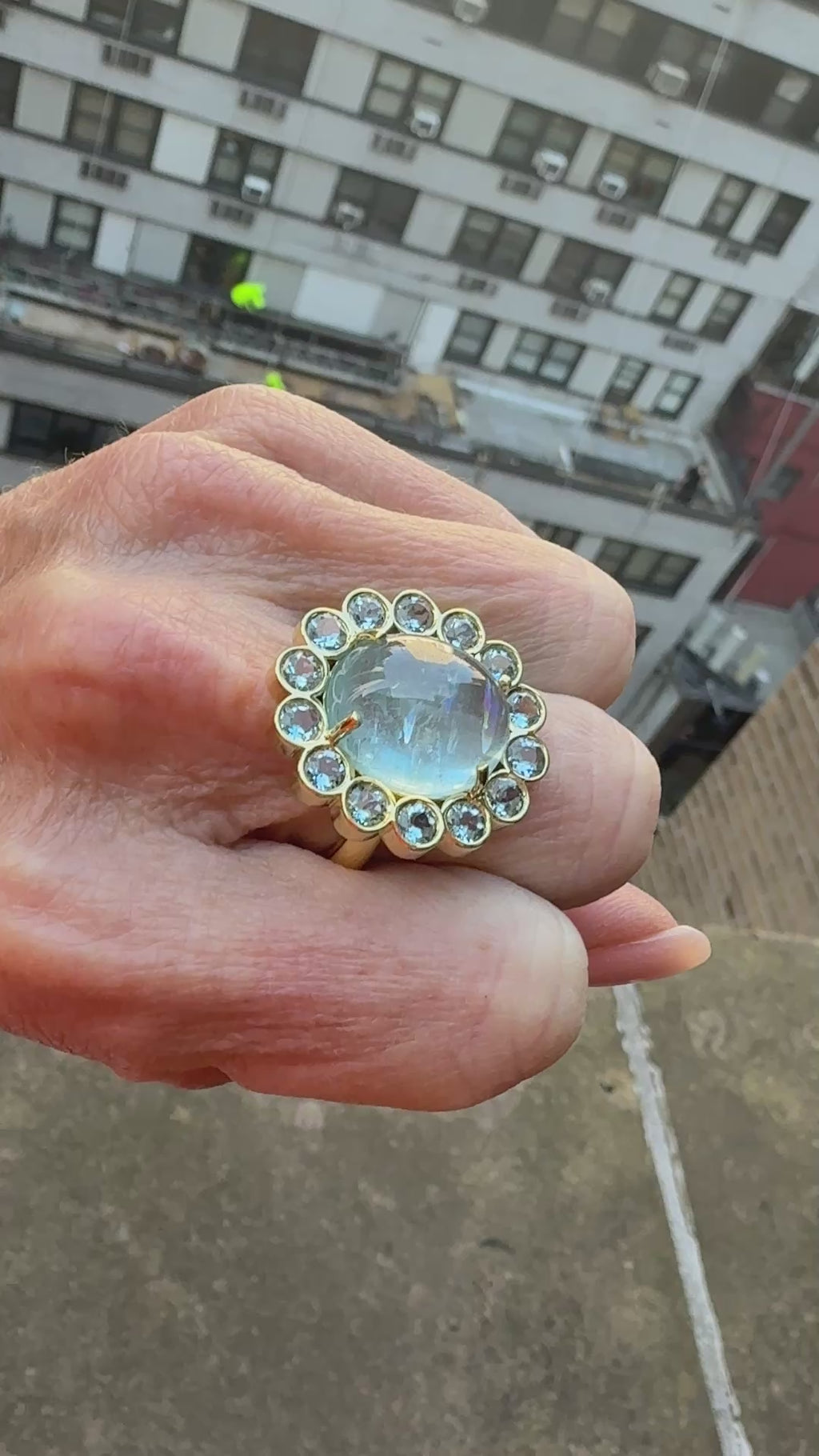 Cabochon Aquamarine Blossom Ring