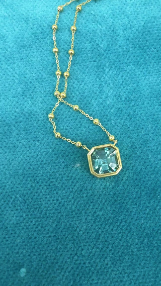 Asscher Cut Blue Zircon Bea Necklace on Saturn Chain