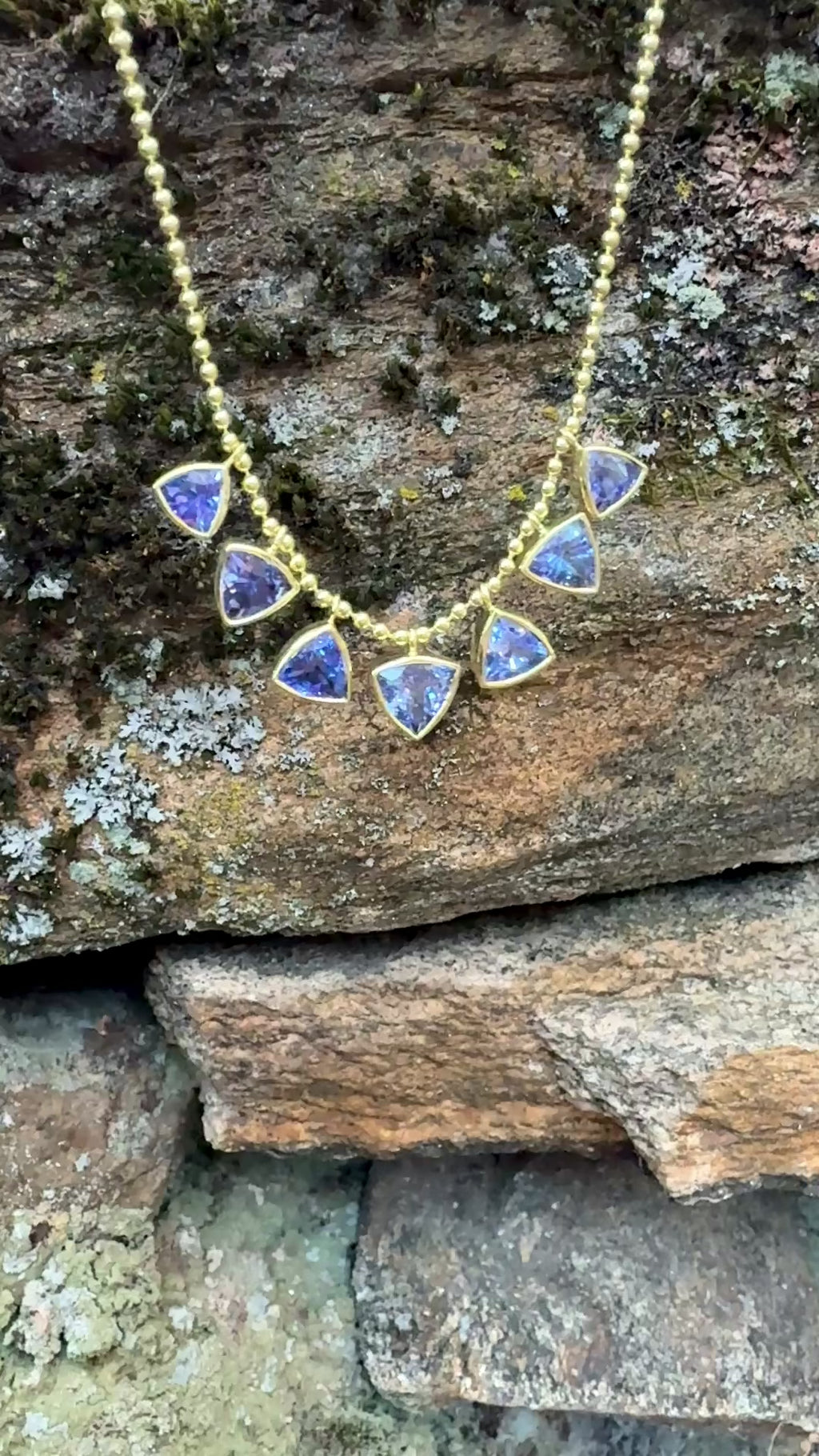 Trillion Shaped Tanzanite Bali Necklace