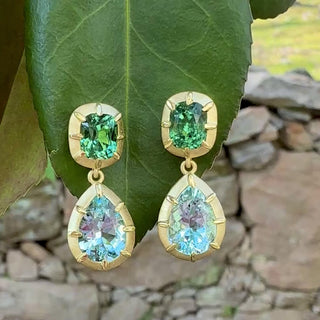 Green Tourmaline and Aquamarine Griffen Earrings
