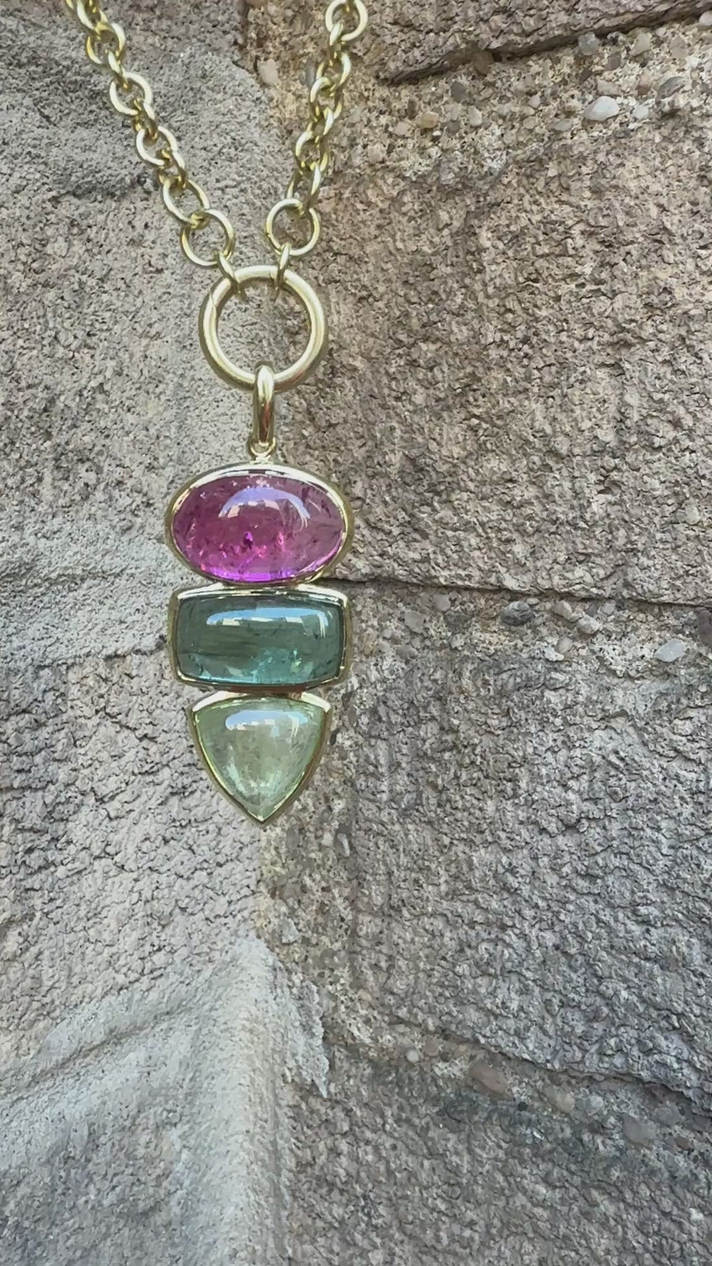 Pink and Green Tourmaline Cabochon Tourmaline Pendant