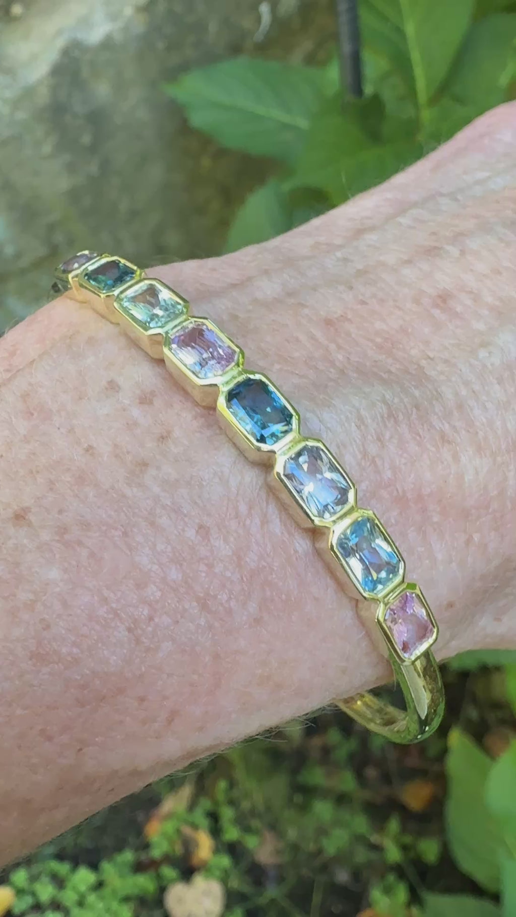 Emerald Cut Multicolor Sapphire Carnival Bangle