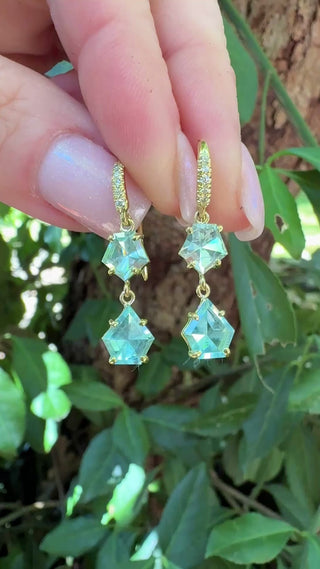 Geometric Shaped Mirror Cut Aquamarine Two Stone Joyce Earrings