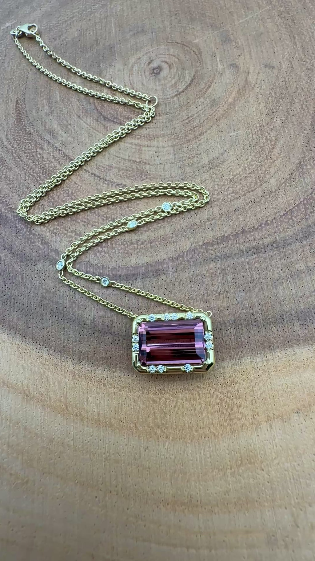 Emerald Cut Pink Tourmaline Sprinkle Necklace
