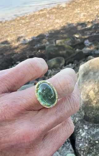Cabochon Green Tourmaline Sprinkle Ring