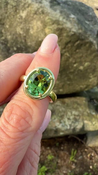 Oval Green Tourmaline Kindle Ring