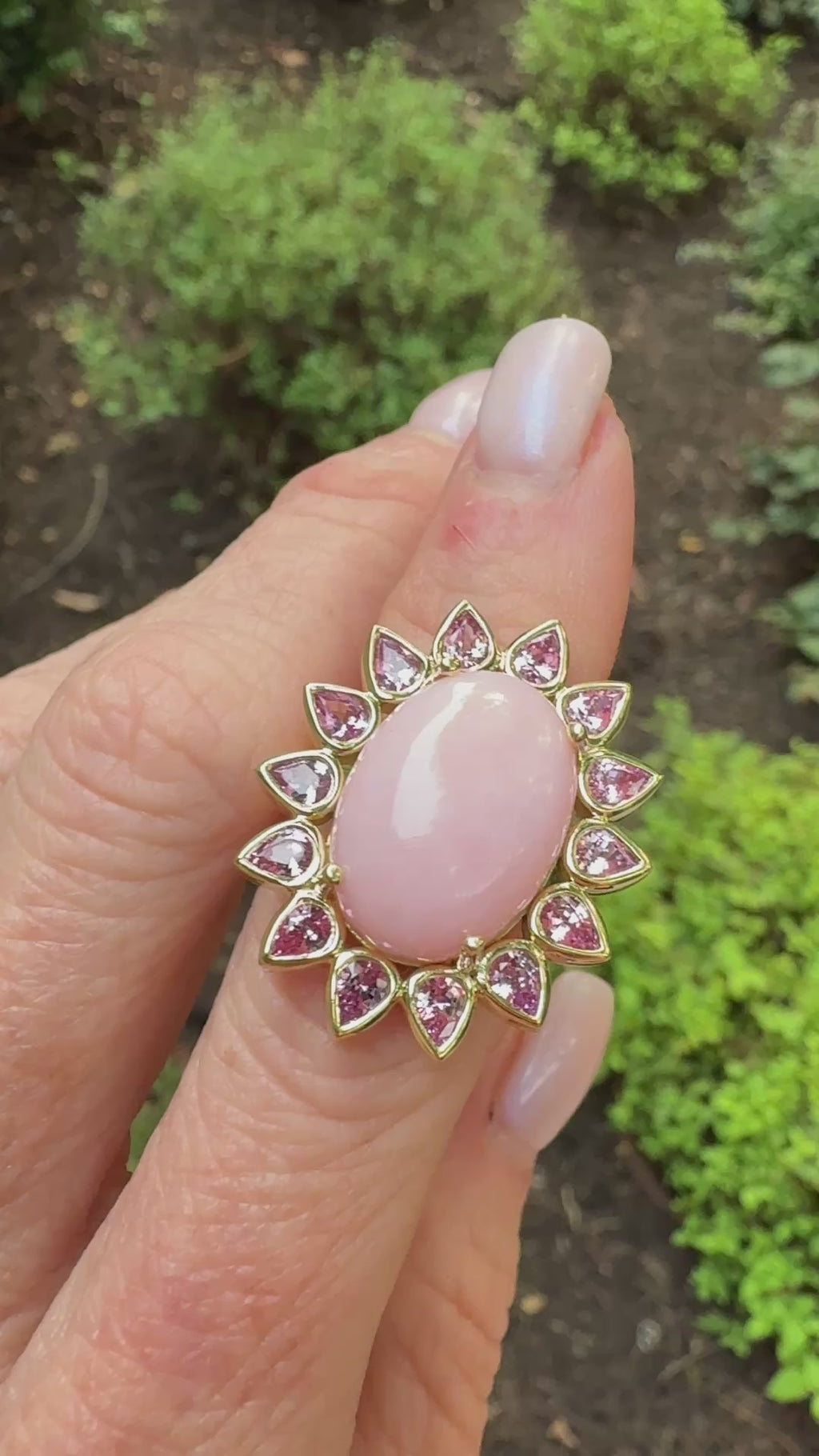 Pink Opal and Pink Sapphire Blossom Ring