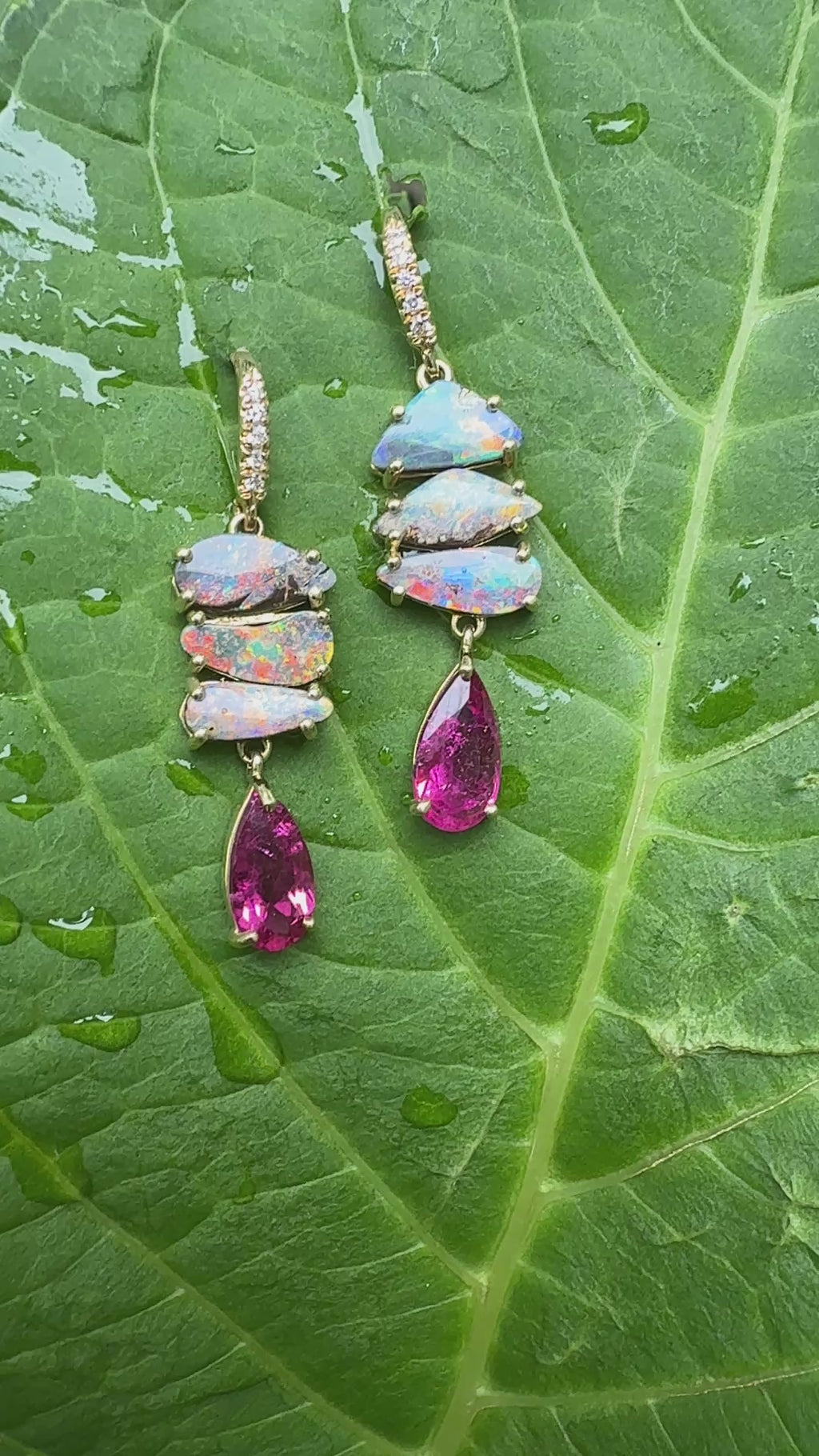 Boulder opal and Pink Tourmaline Four Stone Joyce Earrings