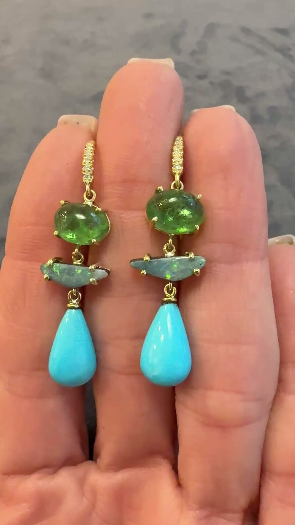 Tsavorite, Boulder Opal and Turquoise Briolette Joyce Earrings