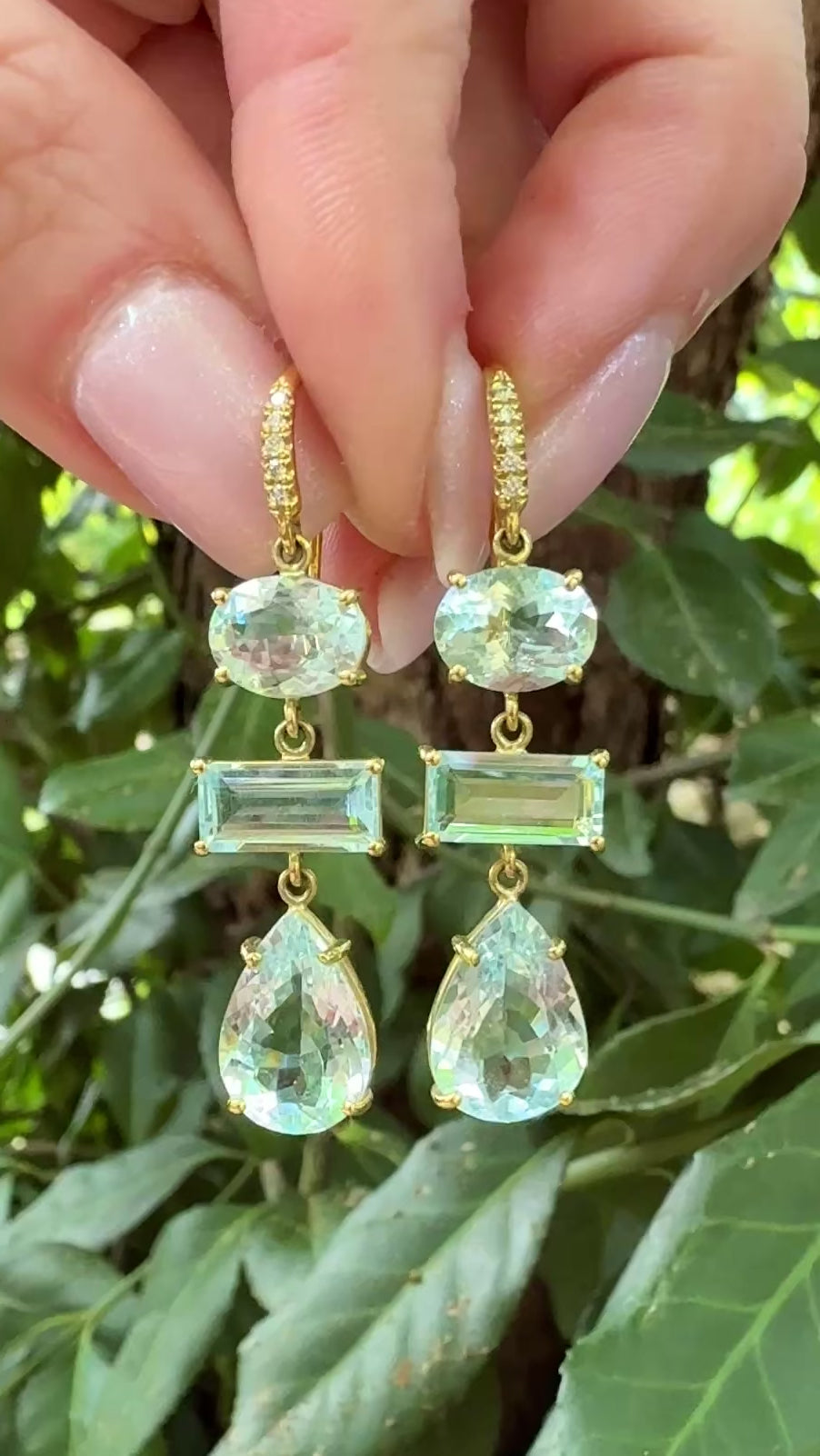 Multishaped Aquamarine Three Stone Joyce Earrings