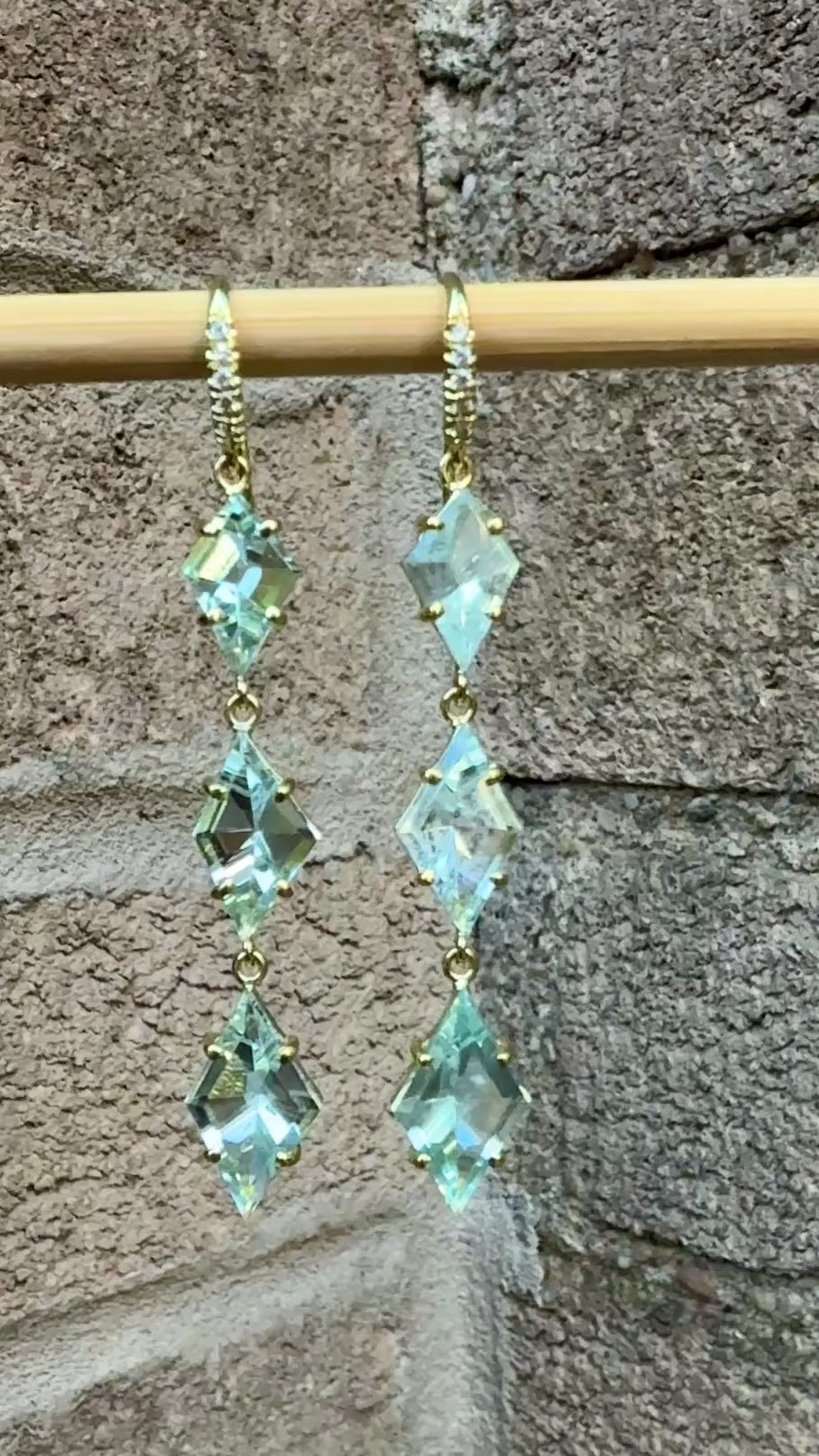 Kite Shaped Mirror Cut Aquamarine Three Stone Joyce Earrings