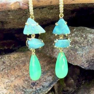 Freeform Boulder Opal and Chrysoprase Briolette Three Stone Joyce Earrings