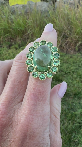 Cabochon Green Tourmaline Blossom Ring