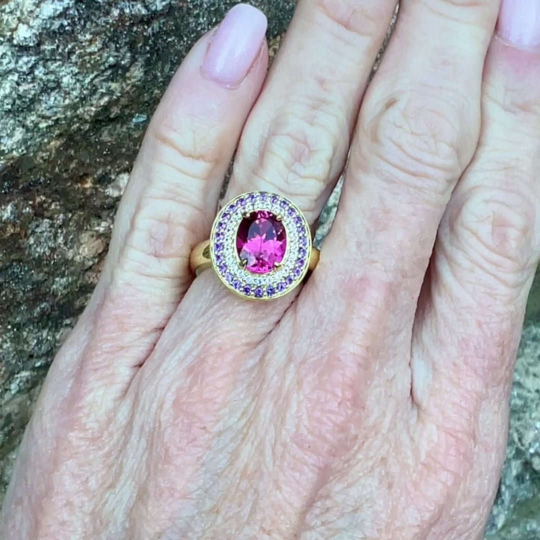 Oval Pink Tourmaline, Sapphire and Amethyst Astor Ring – Lauren K