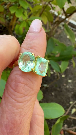 Oval and Cushion Cut Emerald Duet Ring