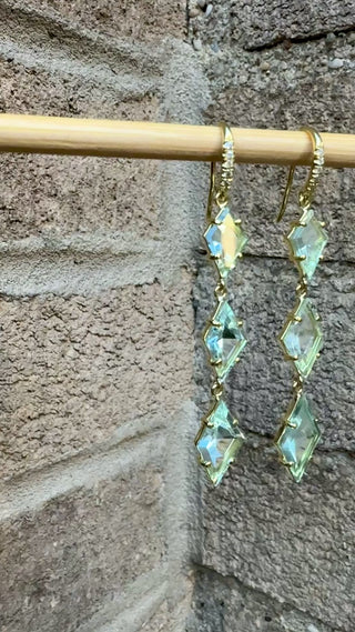 Kite Shaped Mirror Cut Aquamarine Three Stone Joyce Earrings