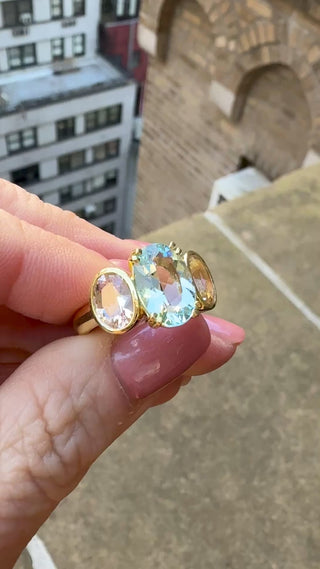 Oval Aquamarine and Morganite Triad Ring