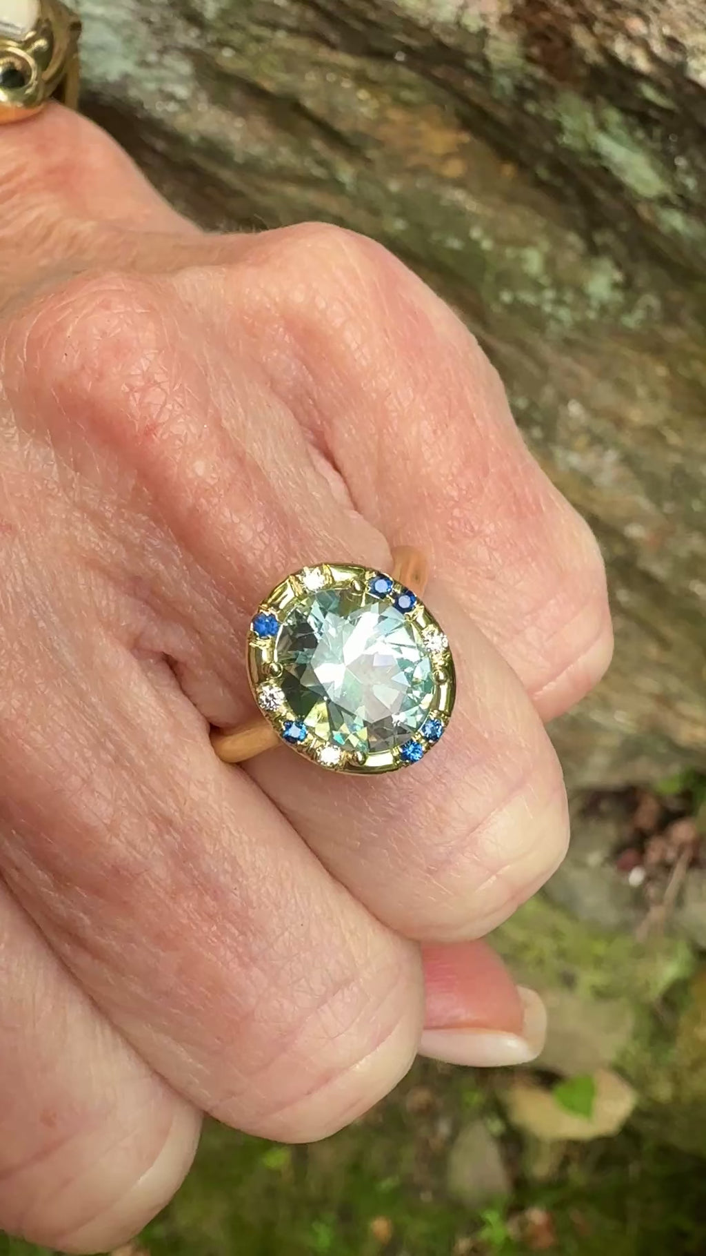 Aquamarine and Blue Sapphire Sprinkle Ring
