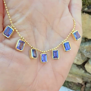 Emerald Cut Tanzanite Bali Necklace