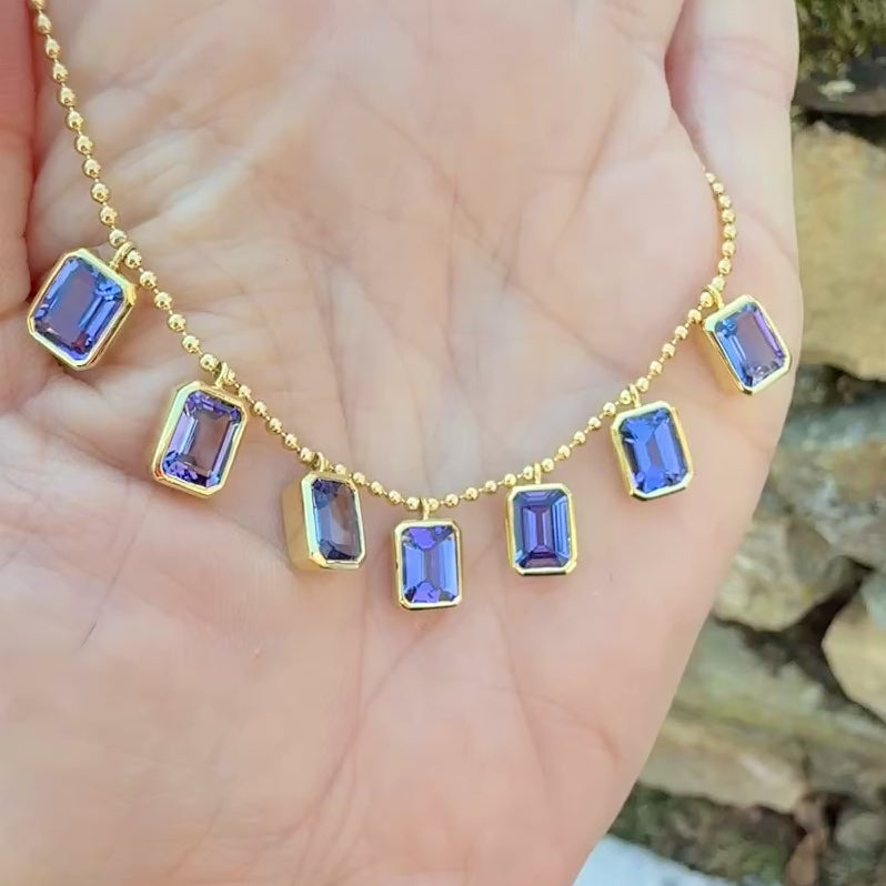 Emerald Cut Tanzanite Bali Necklace