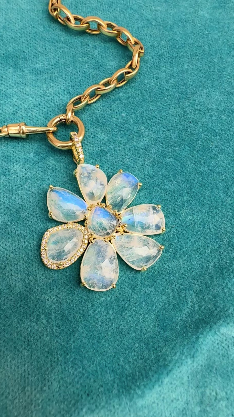 Rainbow Moonstone Gemma Flower Pendant