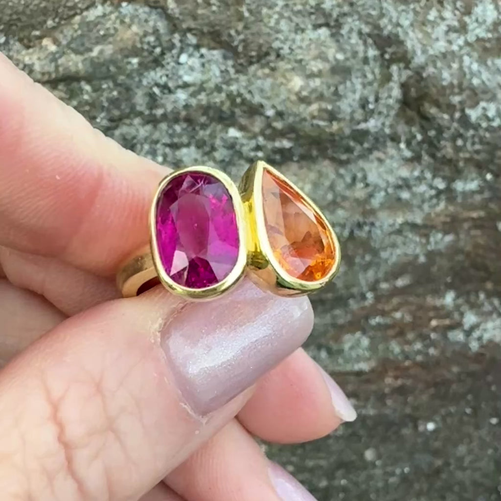 Pink Tourmaline and Spessartite Garnet Duet Ring