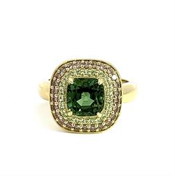 Green Tourmaline, Tsavorite and Cognac Sapphire Astor Ring