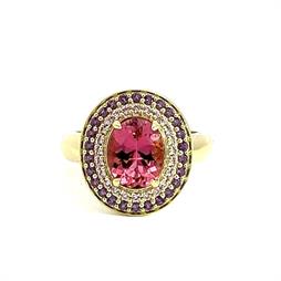 Oval Pink Tourmaline, Sapphire and Amethyst Astor Ring